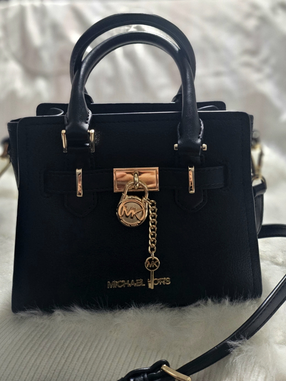 Michael Kors Black Leather Satchel with Gold Hardware